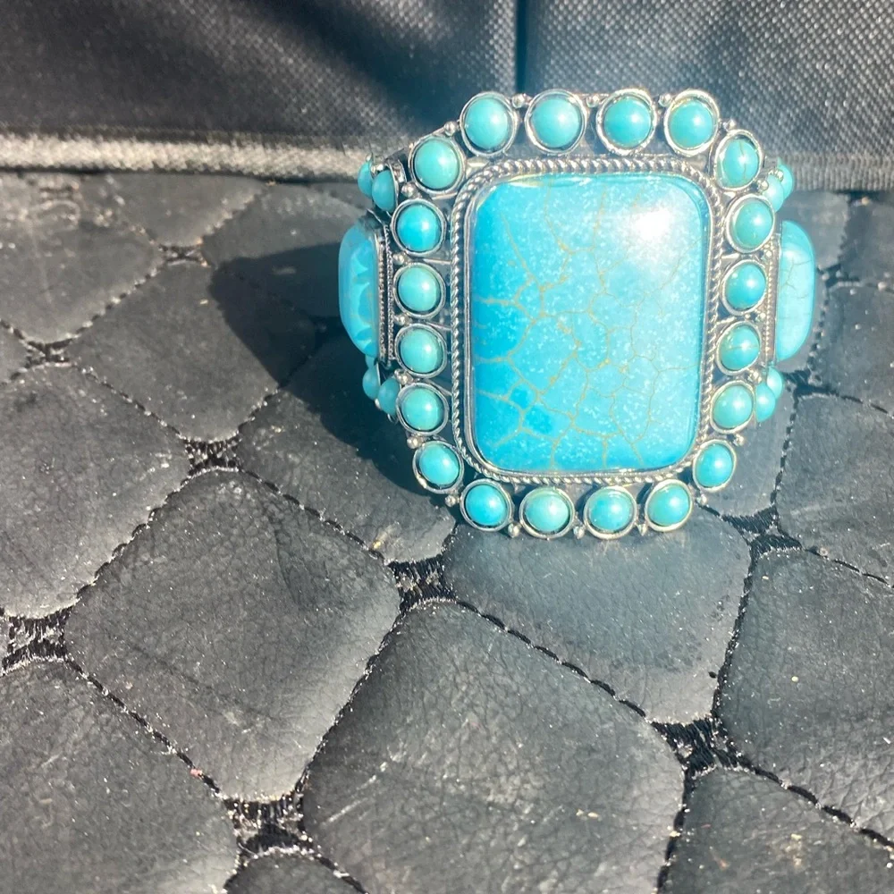 Turquoise Stone Statement Cuff Bracelet